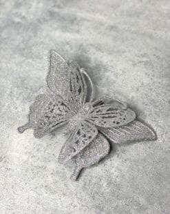 бабочка с прищепкой на ёлку серебро