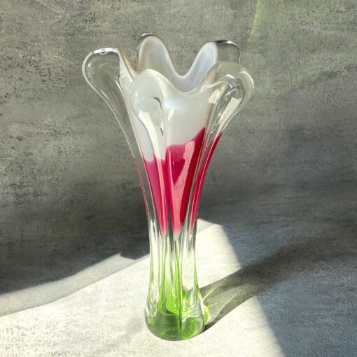 Ваза стеклянная Медуза Pink green, Чехословакия, Богемия, винтаж — изображение 7