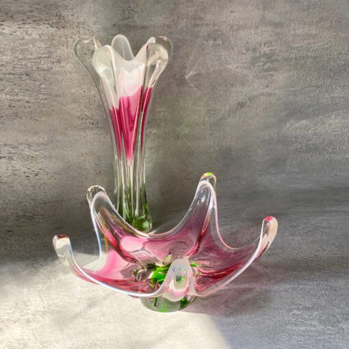 Ваза стеклянная Медуза Pink green, Чехословакия, Богемия, винтаж — изображение 6