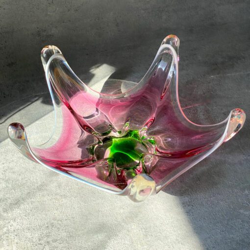 Ваза стеклянная Медуза Pink green, Чехословакия, Богемия, винтаж — изображение 10