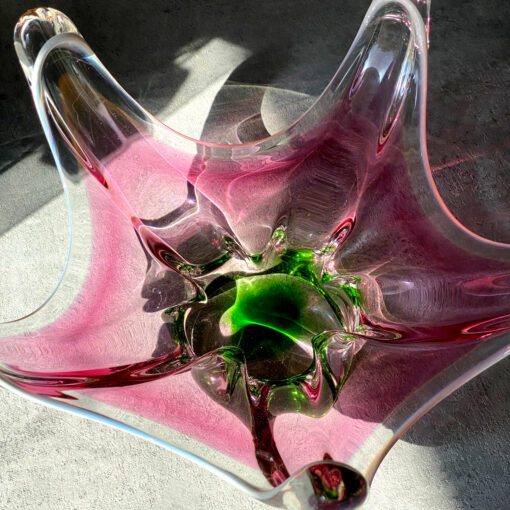 Ваза стеклянная Медуза Pink green, Чехословакия, Богемия, винтаж — изображение 8