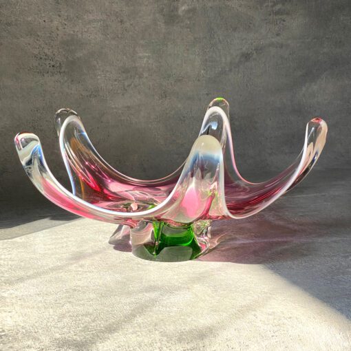 Ваза стеклянная Медуза Pink green, Чехословакия, Богемия, винтаж — изображение 11